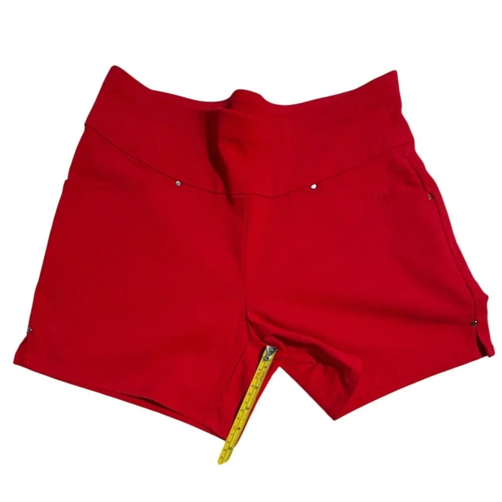 INC International Concepts Red Pull On Shorts Womens Size 2‎ Stud Detail Stretch - Picture 5 of 9